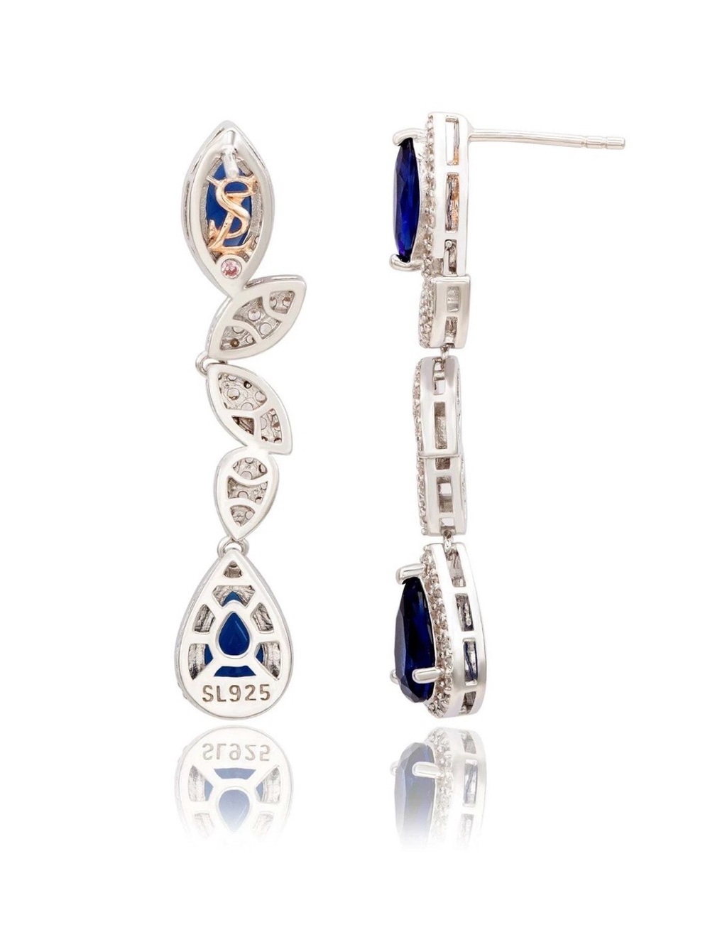 SUZY LEVIAN Sterling Silver Sapphire & Lab Grown White Sapphire Drop Earrings A - Picture 4 of 7